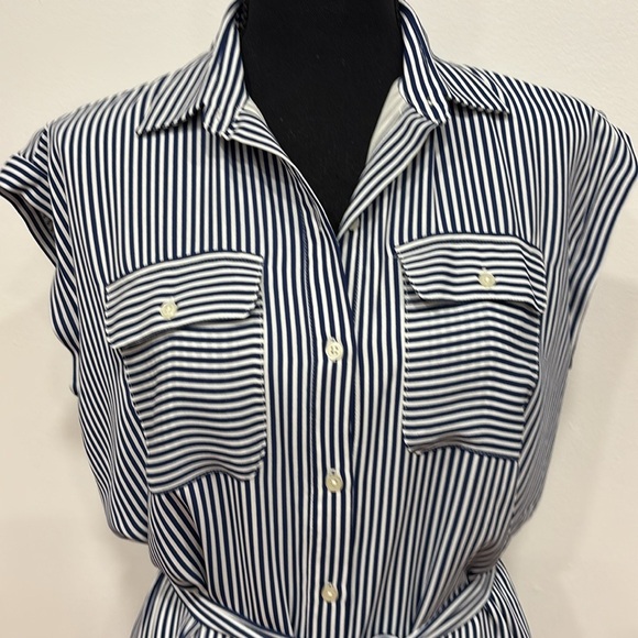 LOFT stunning navy pinstripe shirt dress. Fully lined, size PS. NEW NEVER WORN!! - Picture 2 of 3
